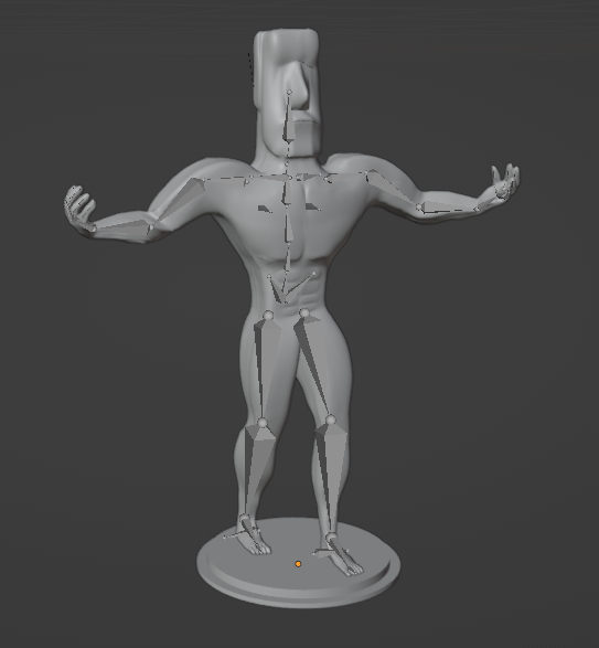 Blender screenshot of Moai Man with armature